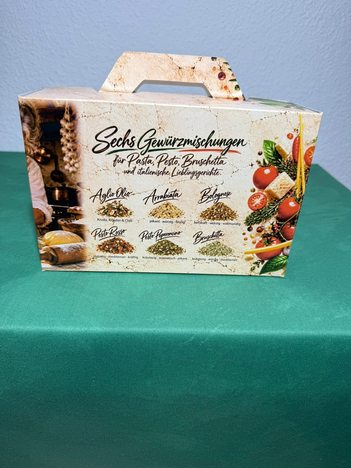 Pasta Liebe Geschenkbox, Rückseite mit Inhaltsangabe