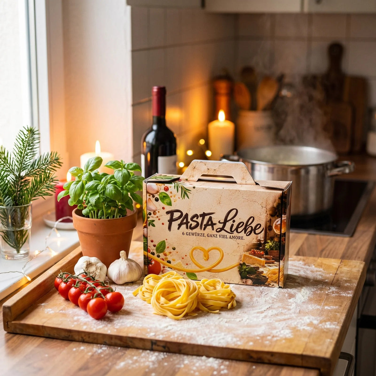 Pasta Liebe von Compass Deutschland als Geschenkbox in weihnachtlicher Stimmung