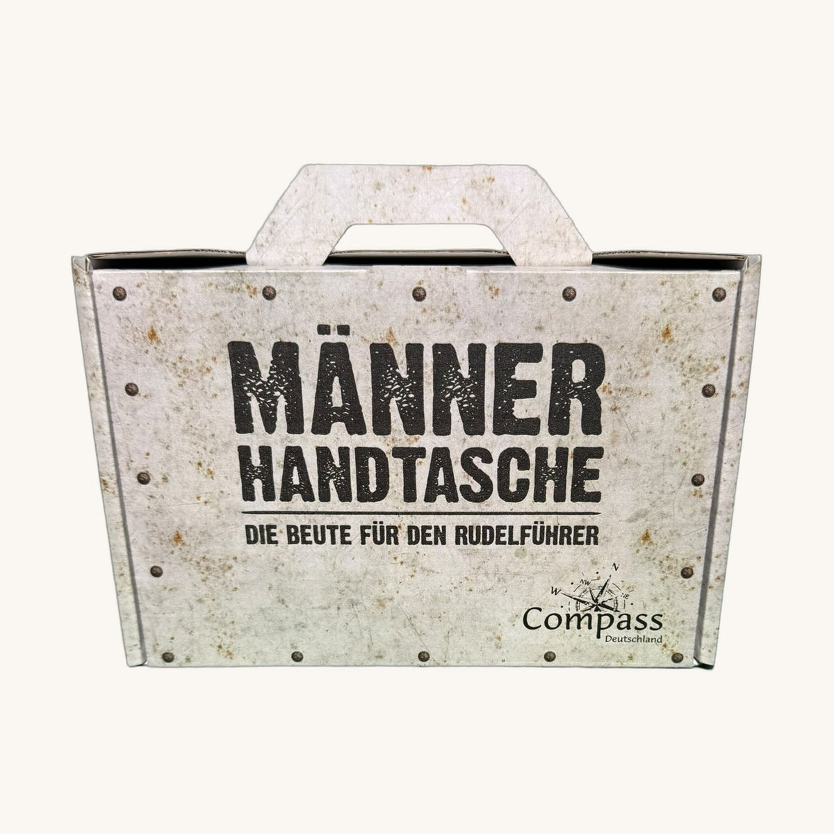 Geschenkbox Männerhandtasche mit zwei Grillsaucen, Bier Senf und Grillgewürz, Vorderseite