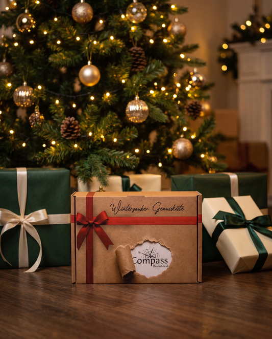 Winterzauber Genusskiste als Weihnachtsgeschenk unter dem Baum